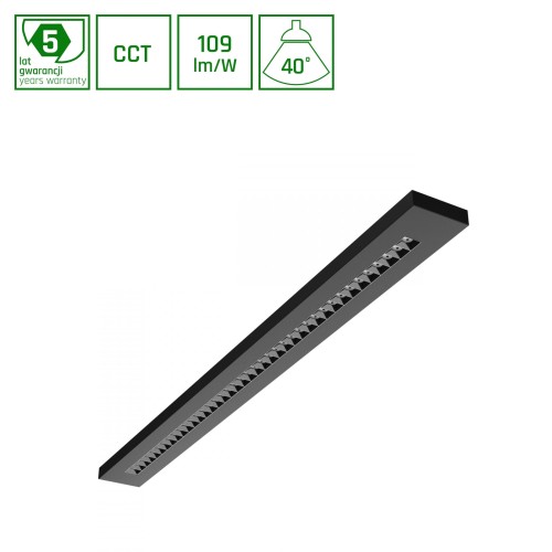 WLD PLANK 20W/30W/40W CCT 230V 40 IP20 1195X100X25 CZARNY